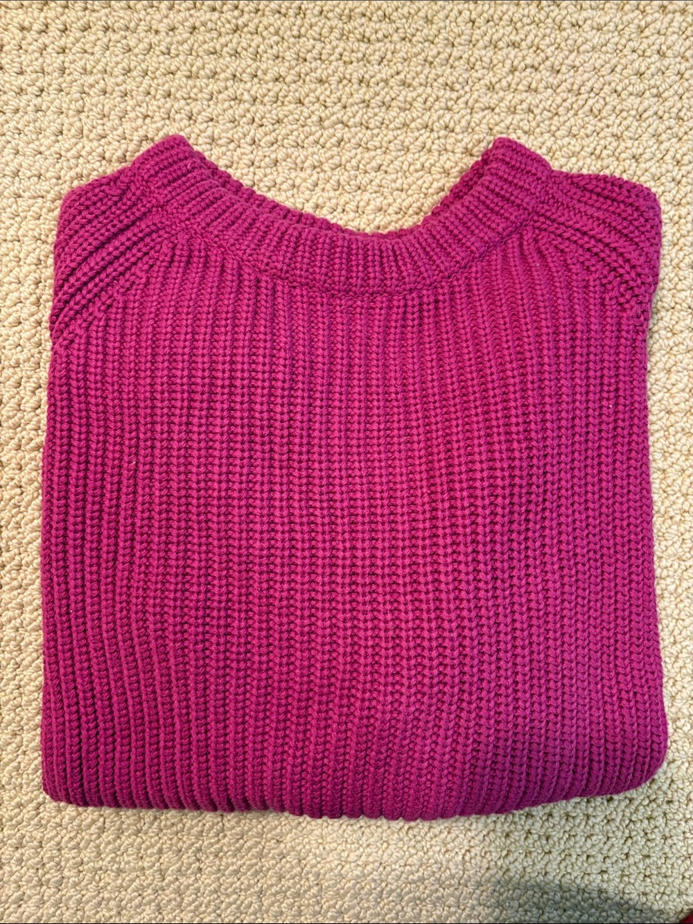 fuschia cotton fisherman crew neck sweater